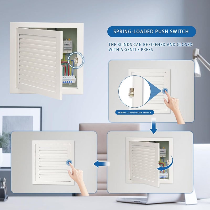 Crezone 9.5 x 9.5 inch - Access Doors - Access Panel for Drywall with Push-Button Switch - Access Panel with Vent - Aluminum Alloy - White - Good Ventilation - Inside Dimensions: 8 x 8 inch - Image 4
